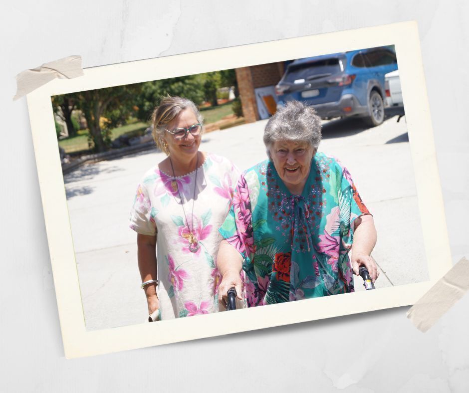 Locally owned retirement village. One of the owners with one of the residents.