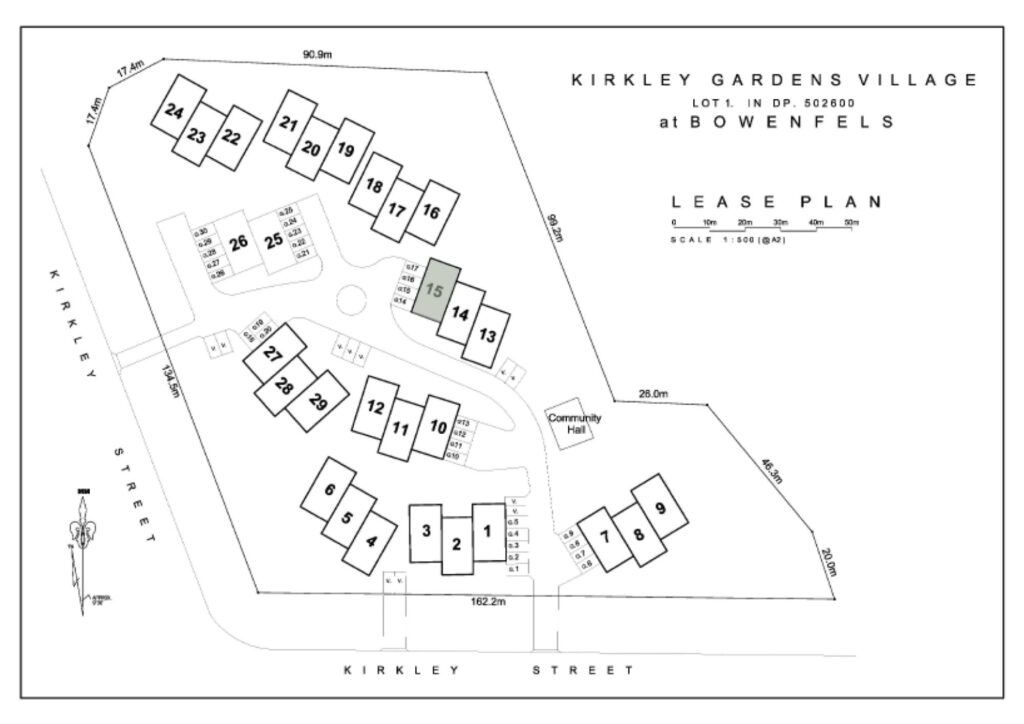 Site map of Kirkley Gardens highlighting Villa 15 location and availability